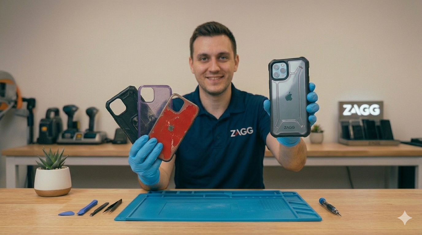 old phone case replaced with new protective case